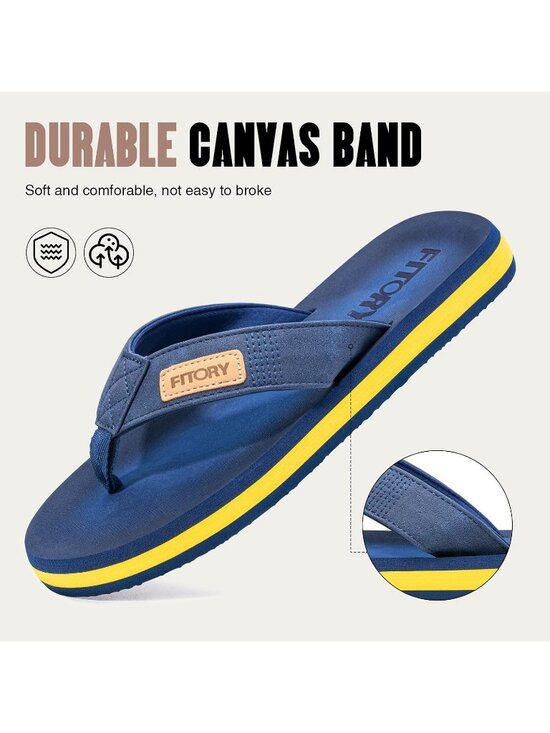 Men\'s Blue Yellow Flat Thongs Comfort Split Toe Rubber Flip Flop Slipper Shoes